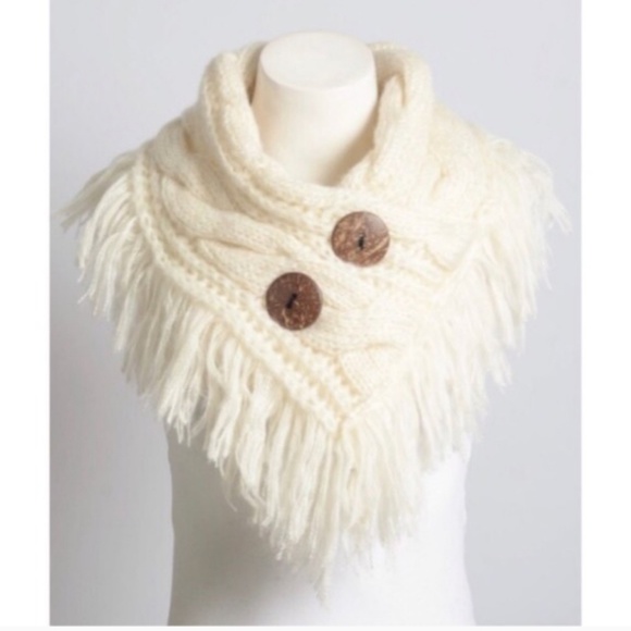 New Ivory Fray Button Scarf - Picture 2 of 2